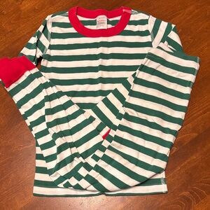 Hanna Andersson Green and White Striped Pajama Set with Red Trim